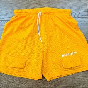 Bauer Youth XL Hockey Bright Yellow Athletic Mesh Shorts Training Dryland